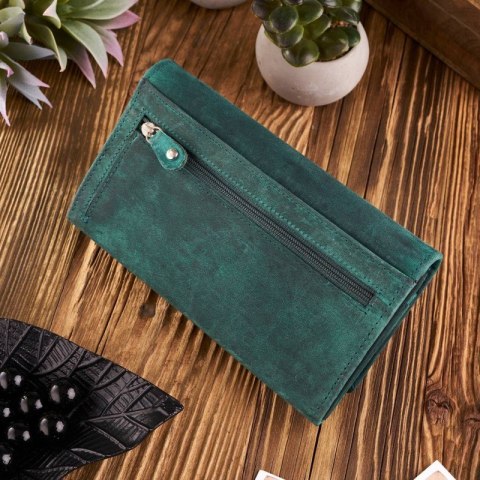 Zestaw prezentowy portfel damski skórzany vintage i brelok do kluczy zielony Paolo Peruzzi ZUP-104-GR