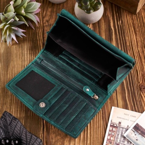 Zestaw prezentowy portfel damski skórzany vintage i brelok do kluczy zielony Paolo Peruzzi ZUP-104-GR