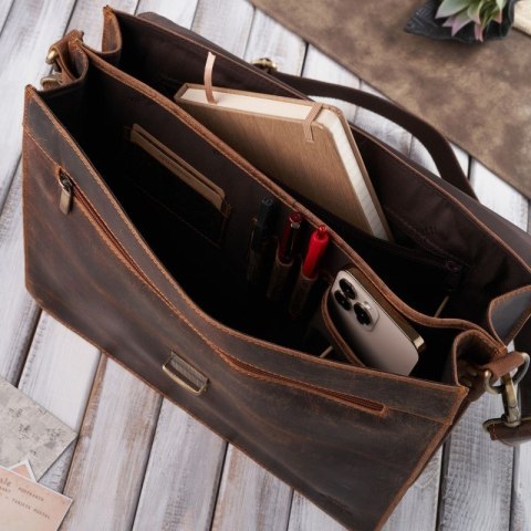 Aktówka męska teczka skórzana vintage z kluczykiem Paolo Peruzzi T-96-BR