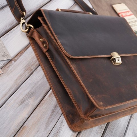 Aktówka męska teczka skórzana vintage z kluczykiem Paolo Peruzzi T-96-BR