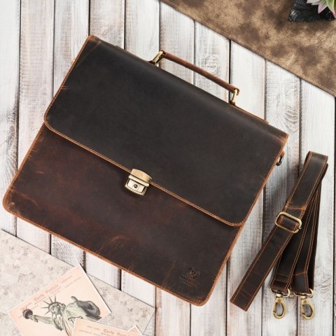 Aktówka męska teczka skórzana vintage z kluczykiem Paolo Peruzzi T-96-BR