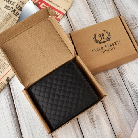 Męski portfel pikowany ze skóry naturalnej Paolo Peruzzi AV-06-BL