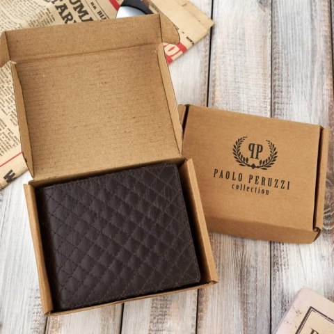 Męski portfel pikowany ze skóry naturalnej Paolo Peruzzi AV-06-BR