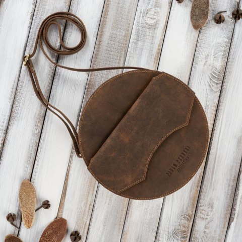 Torebka damska na ramię jasnobrązowa okrągła skórzana Paolo Peruzzi T-92-LB