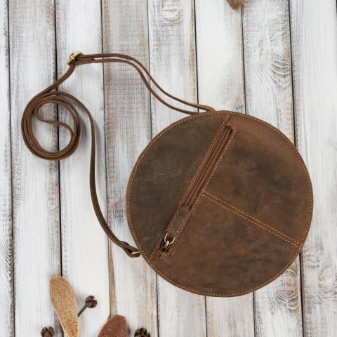 Torebka damska na ramię jasnobrązowa okrągła skórzana Paolo Peruzzi T-92-LB