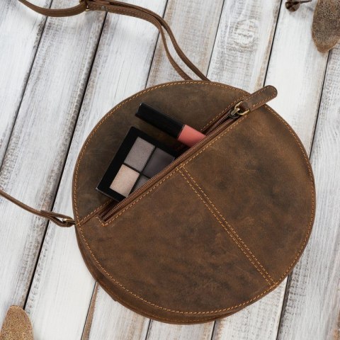 Torebka damska na ramię jasnobrązowa okrągła skórzana Paolo Peruzzi T-92-LB