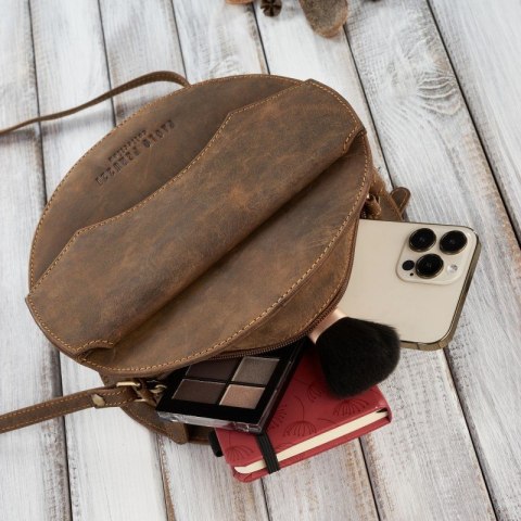 Torebka damska na ramię jasnobrązowa okrągła skórzana Paolo Peruzzi T-92-LB