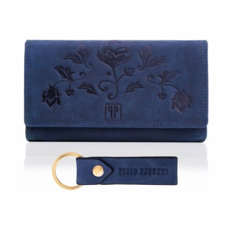 Zestaw prezentowy dla kobiet ZUP-95-DB portfel damski skórzany T-05-DB breloczek vintage T-87-HDB