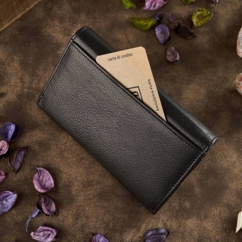 Czarny skórzany portfel damski Paolo Peruzzi T-45-BL