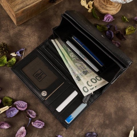 Czarny skórzany portfel damski Paolo Peruzzi T-45-BL