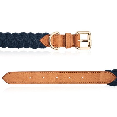 Niebieska skórzana obroża dla psa rozmiar L pleciona Petsome 12P07L