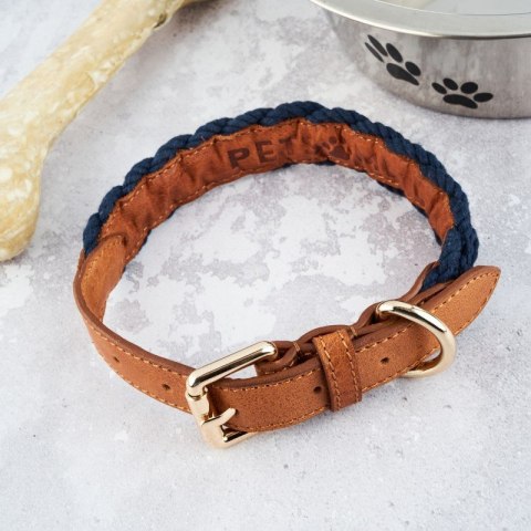 Niebieska skórzana obroża dla psa rozmiar L pleciona Petsome 12P07L