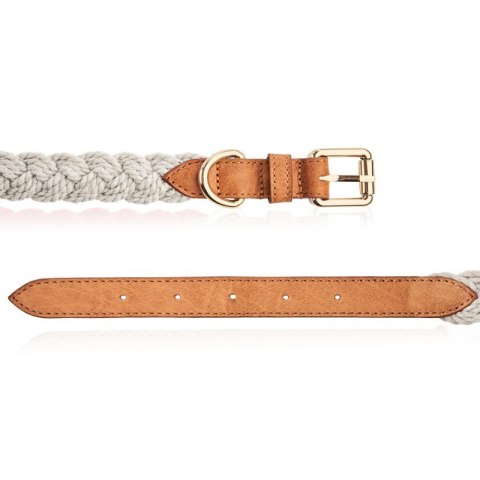 Skórzana obroża dla psa pleciona kremowa Petsome 12P10S