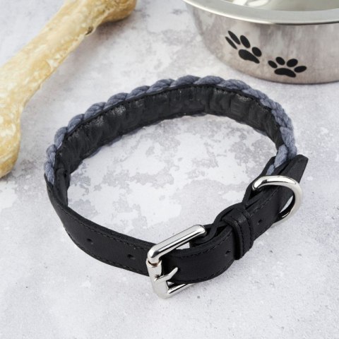 Skórzana obroża dla psa rozmiar L pleciona odcienie szarości Petsome 12P06L