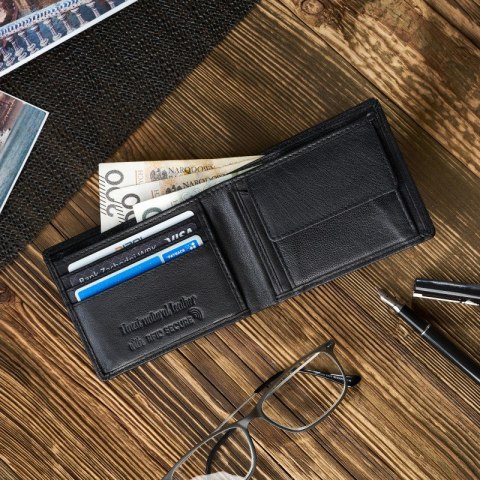 Czarny portfel męski skórzany Paolo Peruzzi RFID T-67-BL