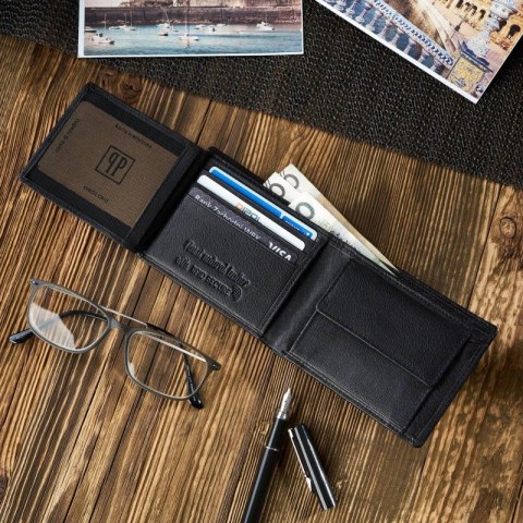 Czarny portfel męski ze skóry naturalnej Paolo Peruzzi T-66-BL