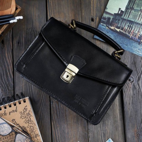 Klasyczna skórzana torebka damska czarna Paolo Peruzzi N07-BL