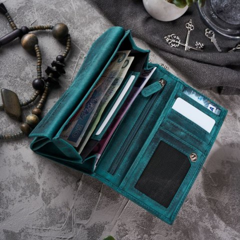 Portfel damski vintage skórzany w kwiaty Paolo Peruzzi T-44-GR