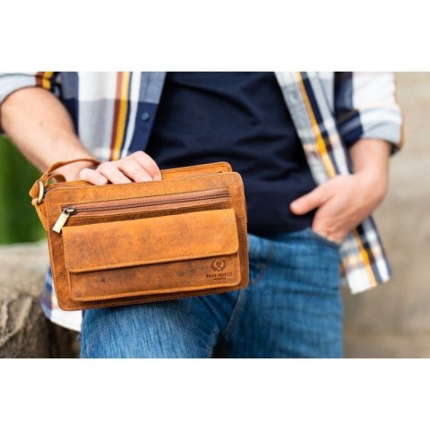 Męska saszetka do ręki vintage ze skóry hunterowej Paolo Peruzzi T-23-HBR