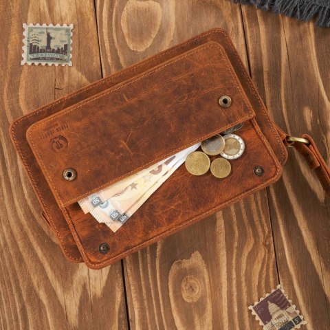 Męska saszetka do ręki vintage ze skóry hunterowej Paolo Peruzzi T-23-HBR