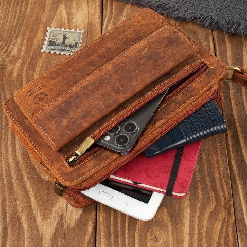 Męska saszetka do ręki vintage ze skóry hunterowej Paolo Peruzzi T-23-HBR