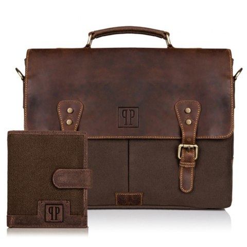 Zestaw Paolo Peruzzi: portfel męski skórzany T-04 + torba męska na ramię T-07 ZUP-06-BR