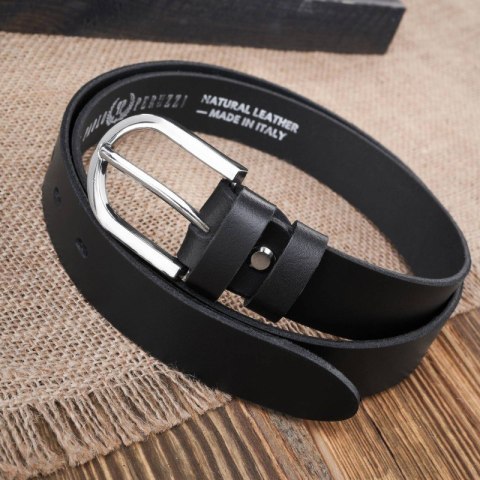 Pasek damski skórzany czarny 100 cm ze srebrną klamrą Paolo Peruzzi PG-01-BLS-100