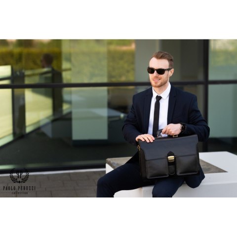 Skórzana teczka męska czarna Paolo Peruzzi N02-BL