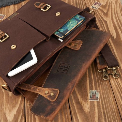 Zestaw Paolo Peruzzi: portfel męski skórzany T-04 + torba męska na ramię T-07 ZUP-06-BR