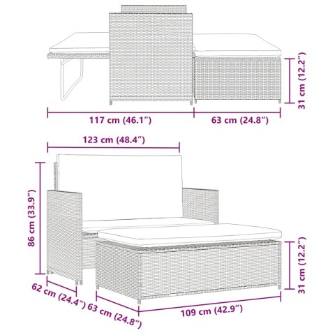  2-cz. zestaw wypoczynkowy do ogrodu, poduszki, rattan PE szary Lumarko!