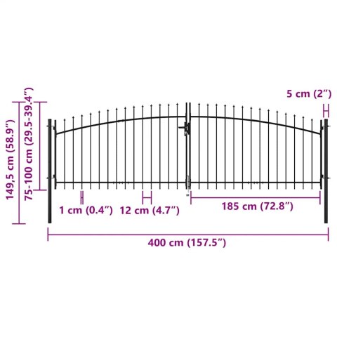 Brama dwuskrzydłowa z ozdobnymi grotami, 400 x 150 cm Lumarko!