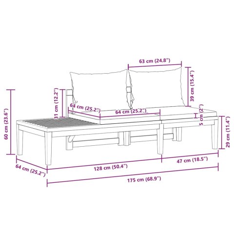 Ławka ogrodowa ze stolikiem, szare poduszki, drewno akacjowe Lumarko!