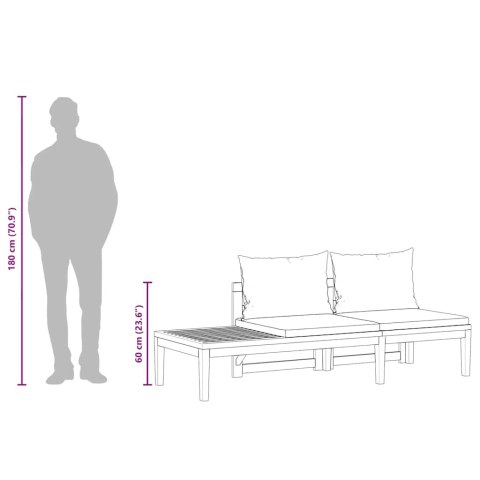  Ławka ogrodowa ze stolikiem, szare poduszki, drewno akacjowe Lumarko!