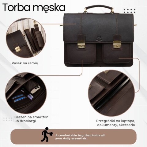 Teczka męska na dokumenty skórzana aktówka podróżna Paolo Peruzzi AY-03-BR