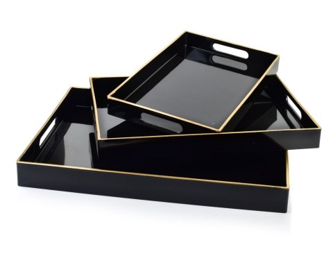 BLANCHE BLACK Komplet 3 Tac dekoracyjnych 40x30x4cm/35x25x3,5cm/30x20x3,5cm