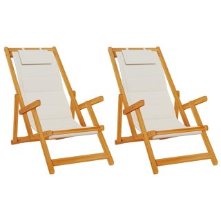 Zestaw 2 składanych krzeseł plażowych - jasnoszare, z drewna akacjowego i tekstylenu Lumarko!