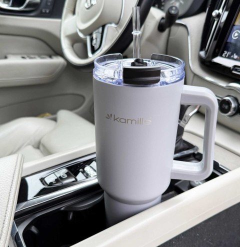 Stalowy Kubek Termiczny Termos 1200ml Z Rączką I Słomką Km-2173