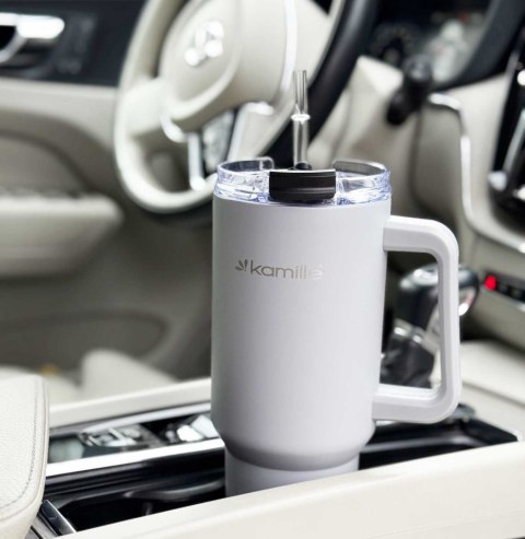 Stalowy Kubek Termiczny Termos 1200ml Z Rączką I Słomką Km-2173