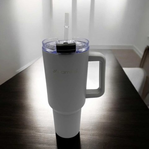 Stalowy Kubek Termiczny Termos 1200ml Z Rączką I Słomką Km-2173