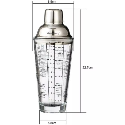 Szklany Shaker Barmański 400ml Z Przepisami Klausberg Kb-7647