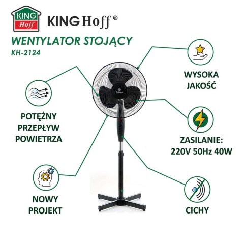 Wentylator Wiatrak Stojący Podłogowy Kingcool Kc-2124 Czarny