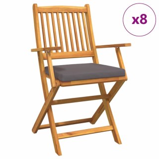 Krzesła ogrodowe - 8 sztuk, składane, z szarymi poduszkami, z solidnego drewna akacjowego Lumarko!