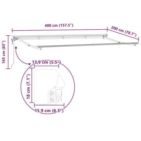 VidaXL Rama markizy Żółty i Biały 400 x 200 cm Poliester z powłoką PU
