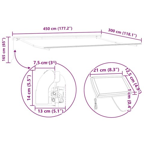 Manualna markiza chowana z LED pomarańczowa i brązowa 450x300 cm Lumarko!