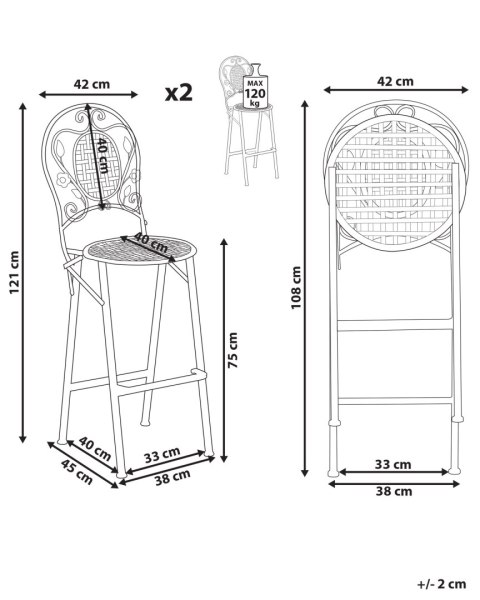 Zestaw 2 krzeseł barowych ogrodowych BIVIO Składane Metal Jasnozielony