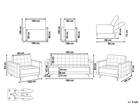 Komplet wypoczynkowy dla 5 osób ABERDEEN Welur Szary