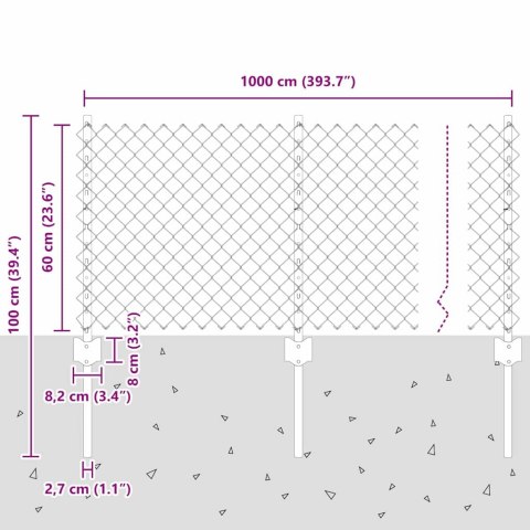 VidaXL Ogrodzenie z siatki łańcuchowej z słupkiem 10 x 0,6 m zielony