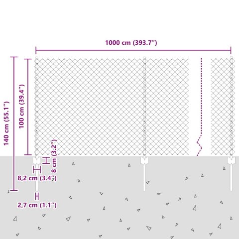 VidaXL Ogrodzenie z siatki łańcuchowej z słupkiem 10 x 1 m Szary