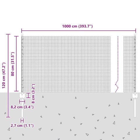 VidaXL Ogrodzenie z drutu spawanego z słupkami 10 x 0,8 m Szary Siatka