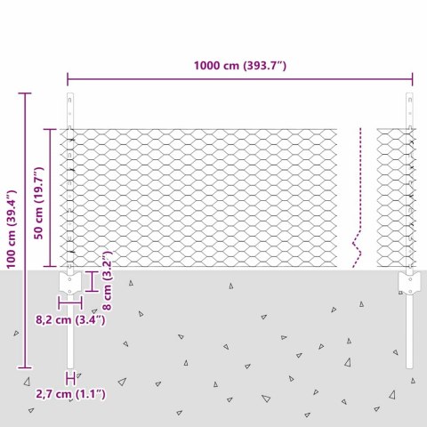 VidaXL Sześciokątne ogrodzenie z słupkiem 10 x 0,5 m Stal pokryta PVC